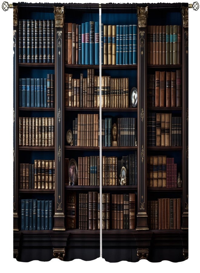 AAVEUP Antique Bookshelf Blackout Curtains for Bedroom,Old Library Black Bookcases Study Knowledge Books Bookcases Window Drapes Print for Kids Boys Girls Living Room Study School 42x63in - Image 1